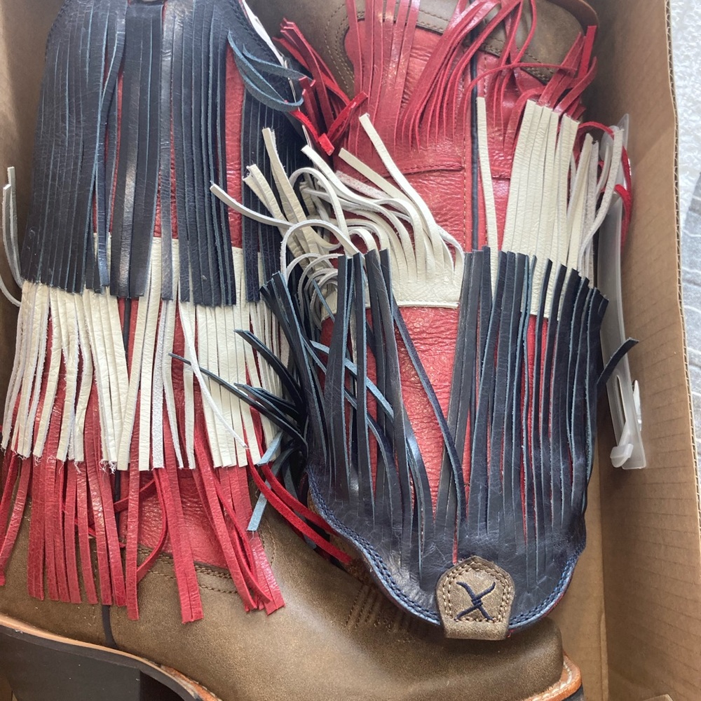 TWISTED X Red White & Blue vetrans of war fringe cowboy boots 7.5